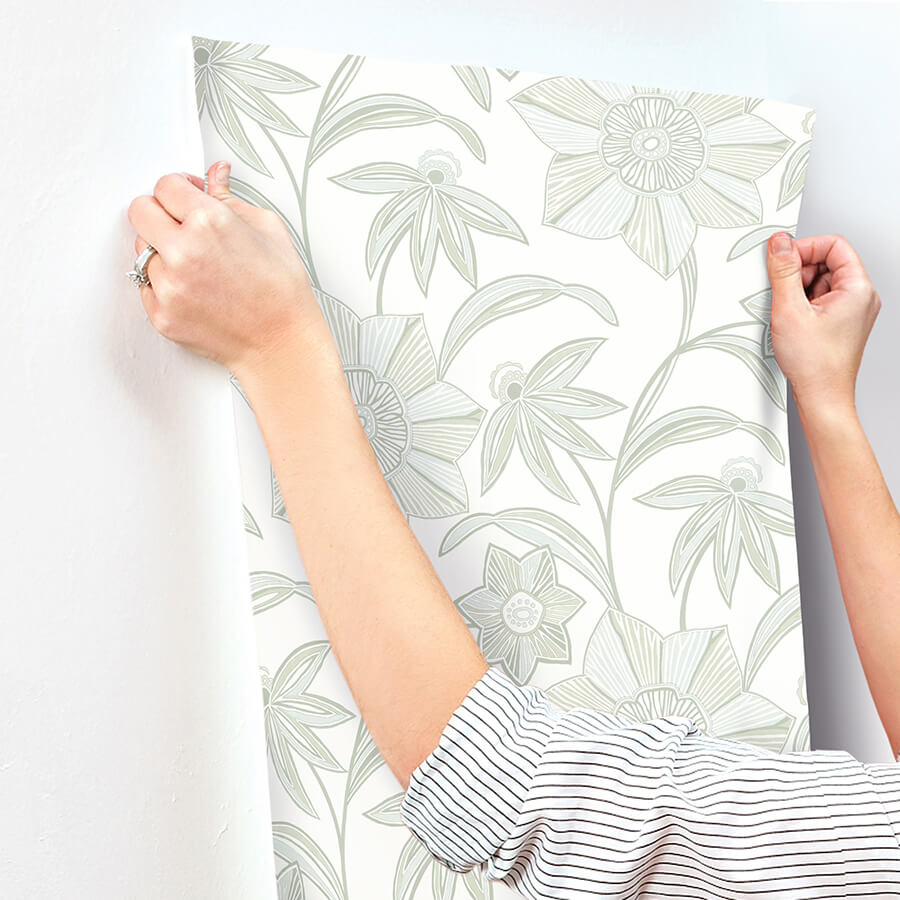 star-flower-light-green-floral-trail-wallpaper-york-wallcoverings-4172-27513 - York Wallcoverings Wallpaper