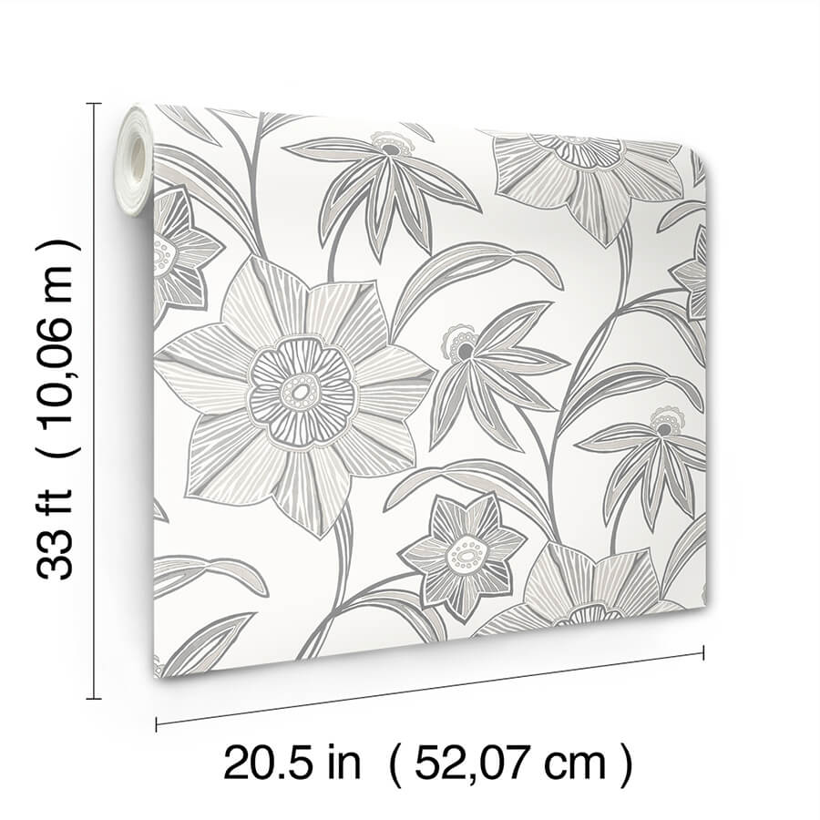 star-flower-charcoal-floral-trail-wallpaper-york-wallcoverings-4172-27514 - York Wallcoverings Wallpaper