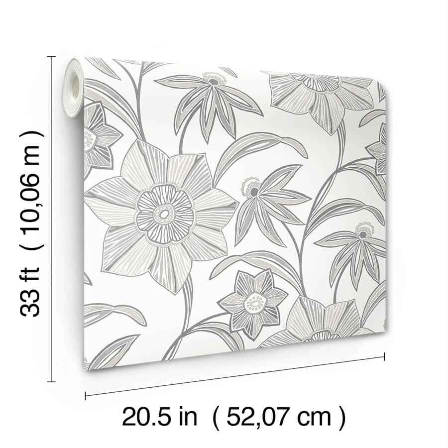 Star Flower Charcoal Floral Trail Wallpaper - York Wallcoverings - 4172-27514 - York Wallcoverings Wallpaper