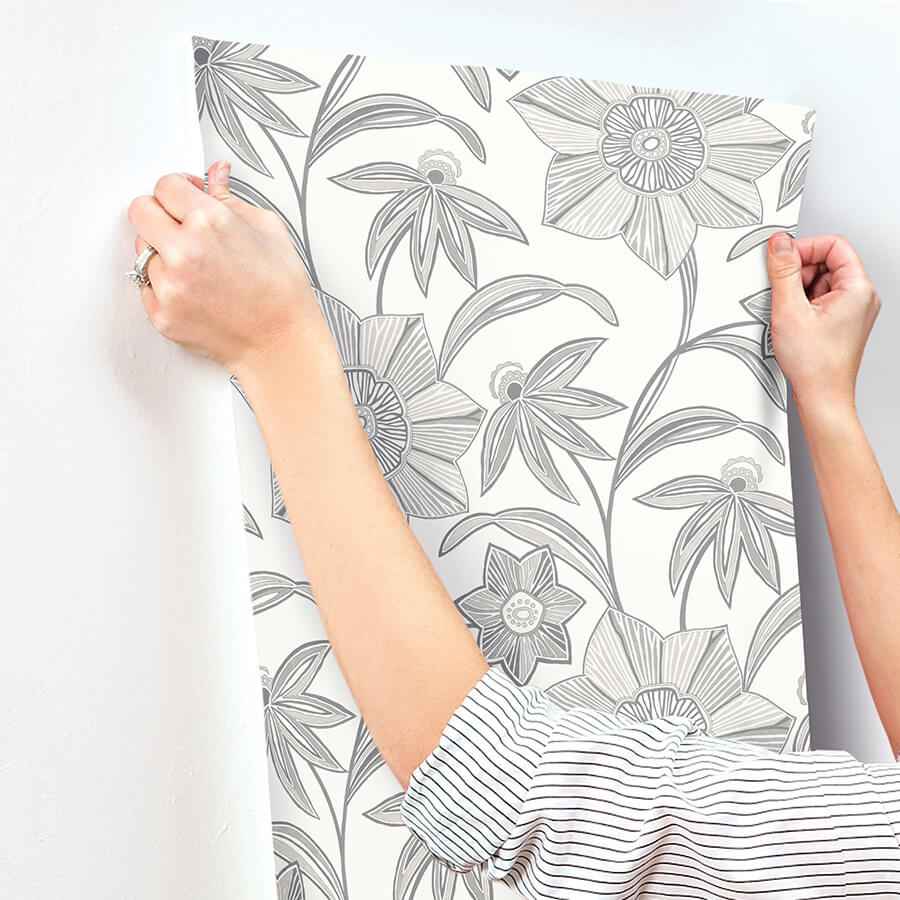 Star Flower Charcoal Floral Trail Wallpaper - York Wallcoverings - 4172-27514 - York Wallcoverings Wallpaper