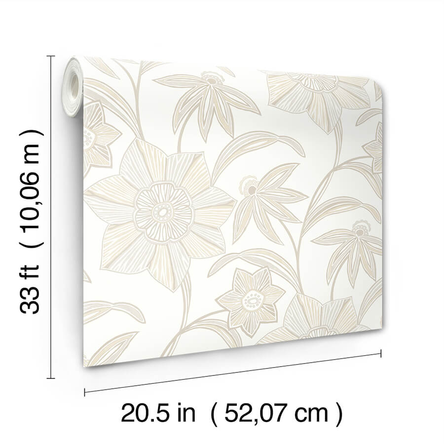 star-flower-beige-floral-trail-wallpaper-york-wallcoverings-4172-27515 - York Wallcoverings Wallpaper
