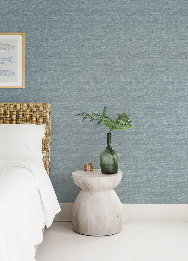 malin-denim-faux-grasscloth-wallpaper-york-wallcoverings-4172-27527 - York Wallcoverings Wallpaper
