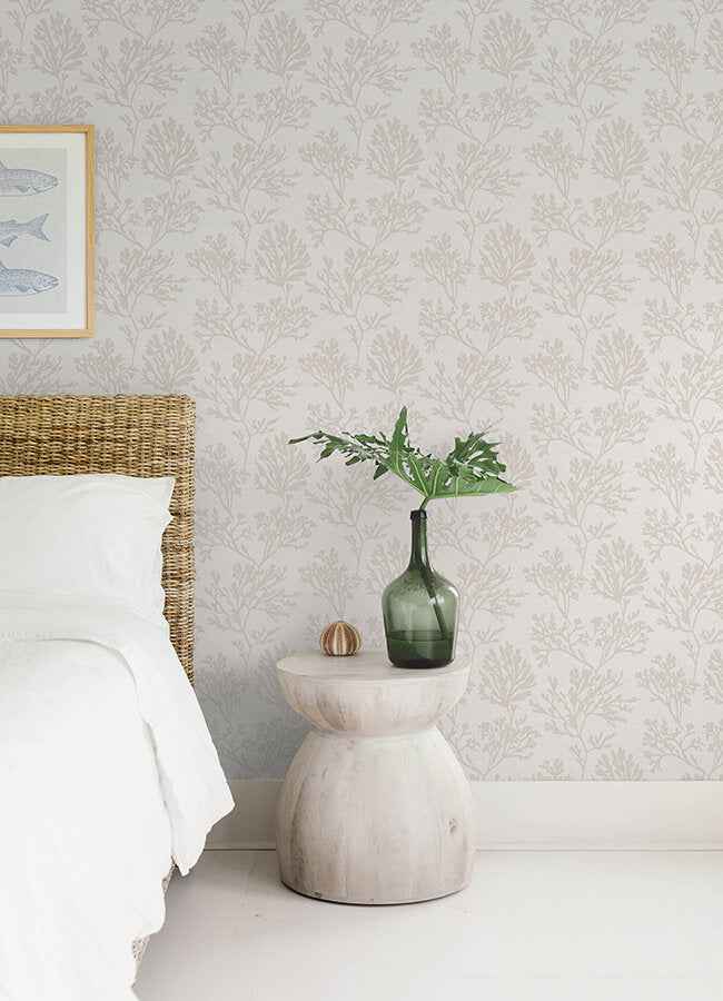 Tortuga Dove Coral Weave Wallpaper - York Wallcoverings - 4172-82001