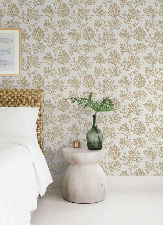 Tortuga Gold Coral Weave Wallpaper - York Wallcoverings - 4172-82002