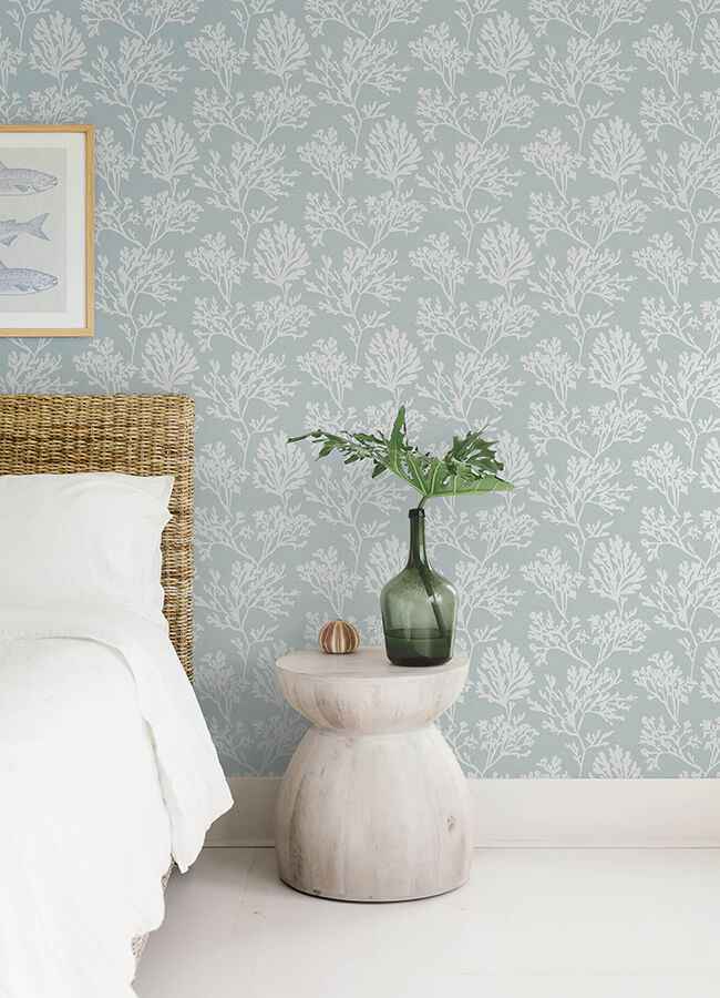 Tortuga Sky Blue Coral Weave Wallpaper - York Wallcoverings - 4172-82003 - York Wallcoverings Wallpaper