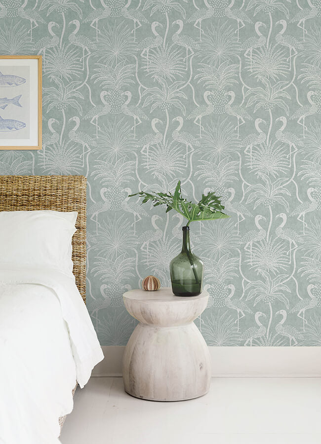 biscayne-turquoise-flamingo-beach-wallpaper-york-wallcoverings-4172-82004 - York Wallcoverings Wallpaper