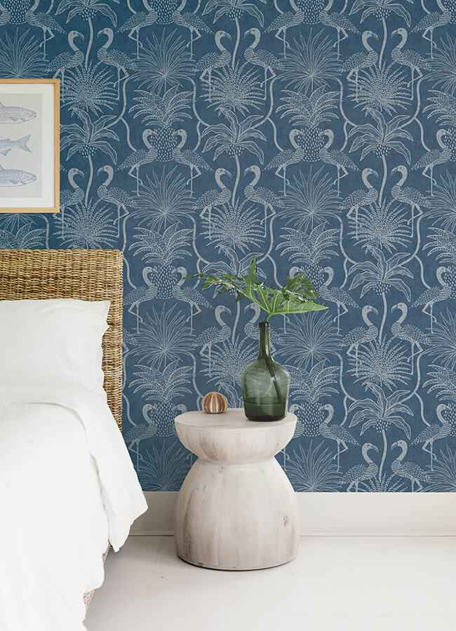 Biscayne Navy Flamingo Beach Wallpaper - York Wallcoverings - 4172-82006 - York Wallcoverings Wallpaper