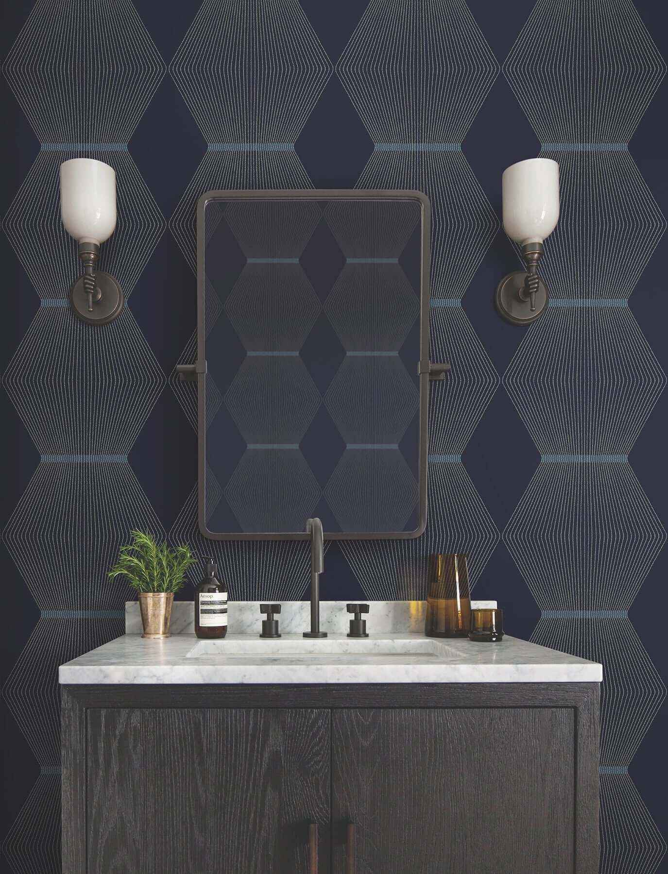 Diamond Legacy Navy Wallpaper - York Wallcoverings - MX9635