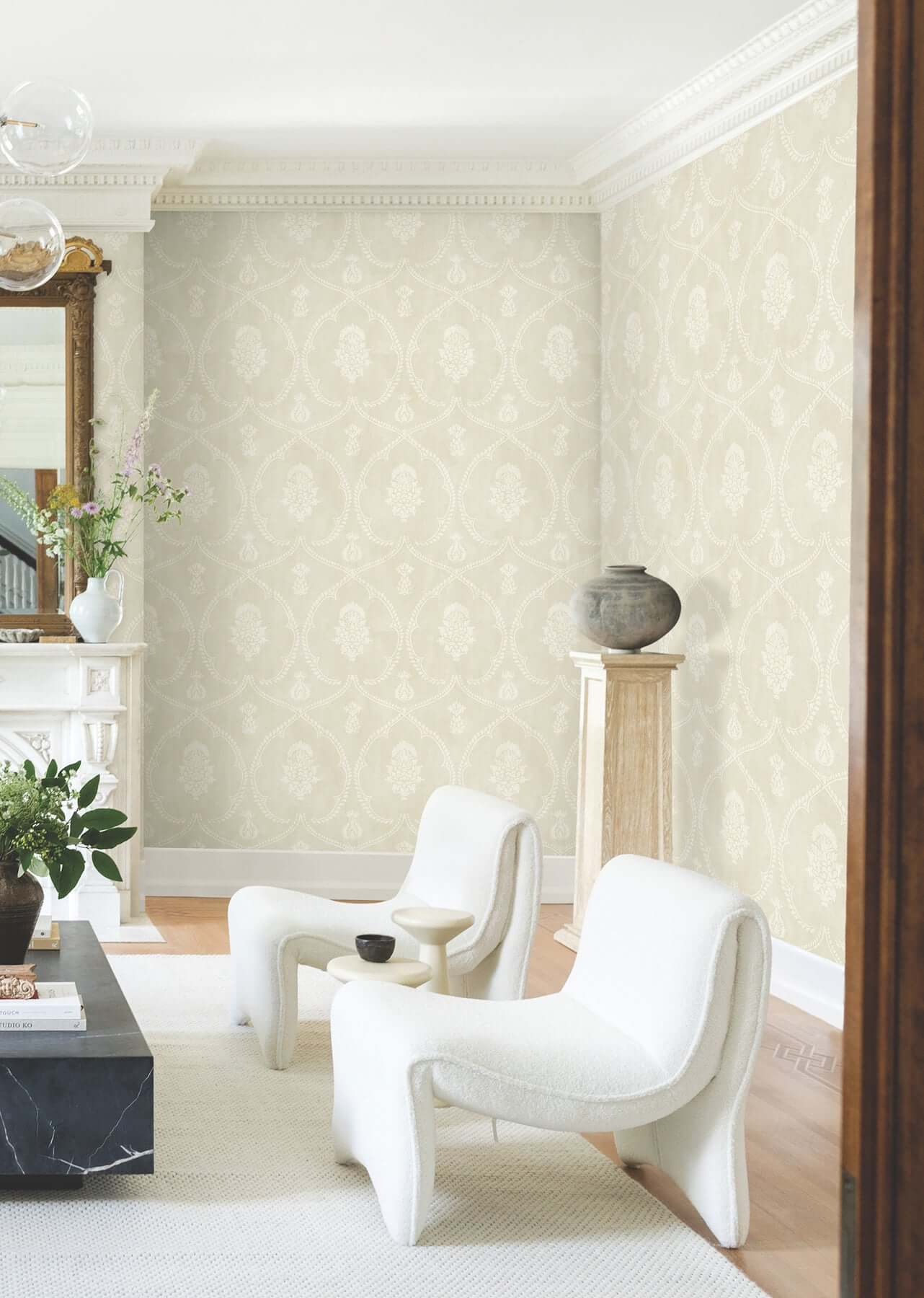 royal-damask-beige-wallpaper-york-wallcoverings-mx9641 - York Wallcoverings Wallpaper