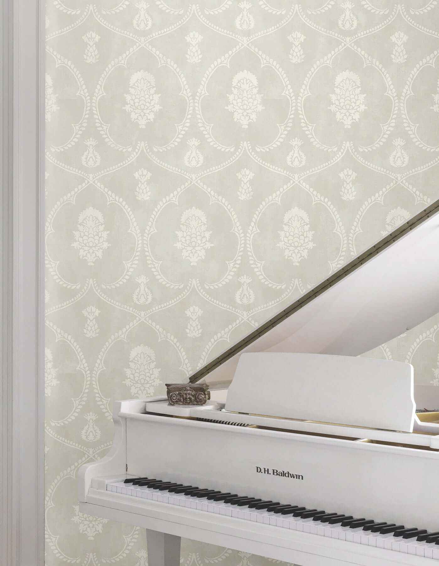 Royal Damask Soft Grey Wallpaper - York Wallcoverings - MX9642 - York Wallcoverings Wallpaper