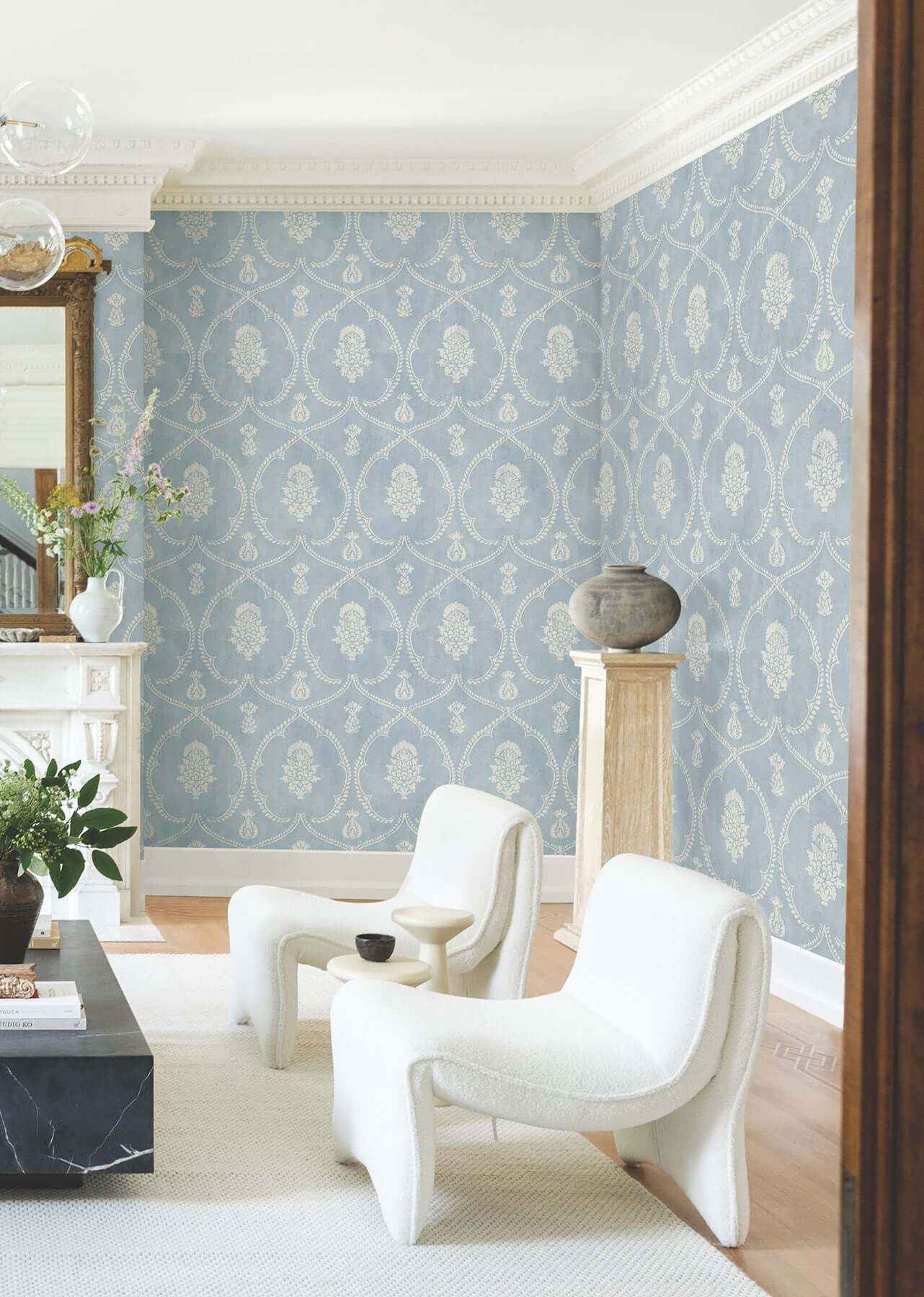 Royal Damask Blue Wallpaper - York Wallcoverings - MX9644 - York Wallcoverings Wallpaper