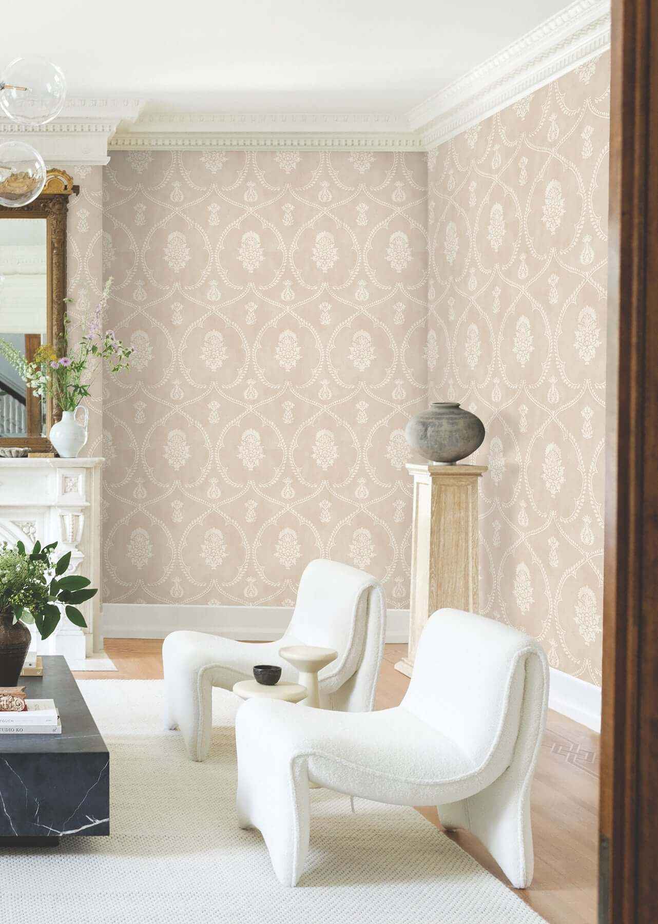 Royal Damask Blush Wallpaper - York Wallcoverings - MX9646