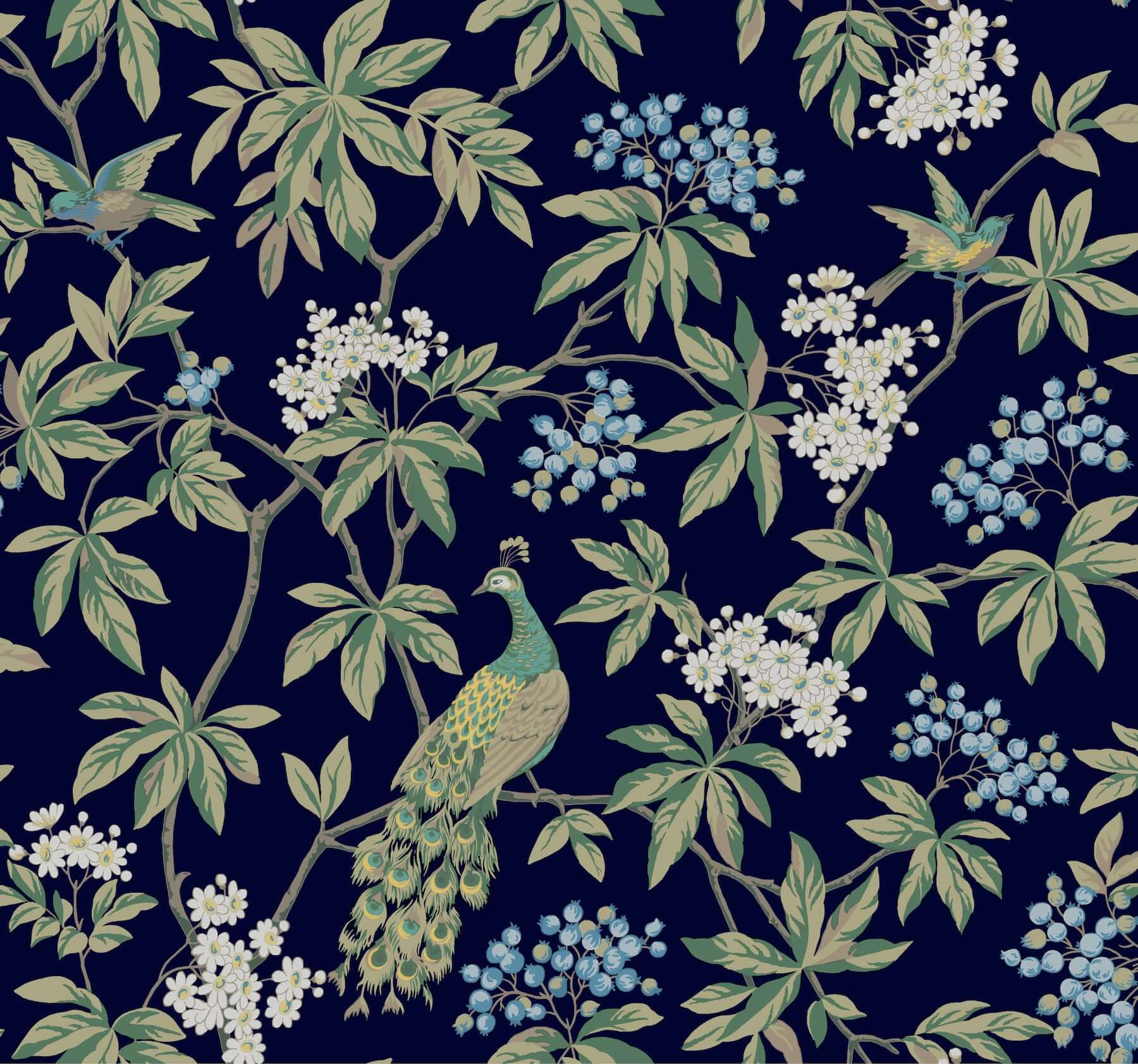 peacock-estate-navy-wallpaper-york-wallcoverings-mx9661 - York Wallcoverings Wallpaper