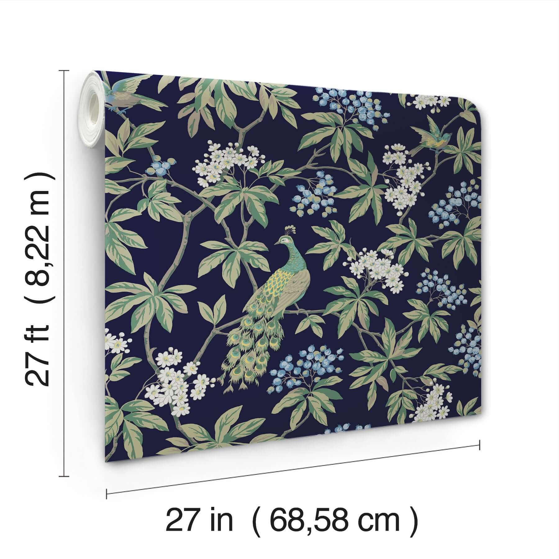 peacock-estate-navy-wallpaper-york-wallcoverings-mx9661 - York Wallcoverings Wallpaper