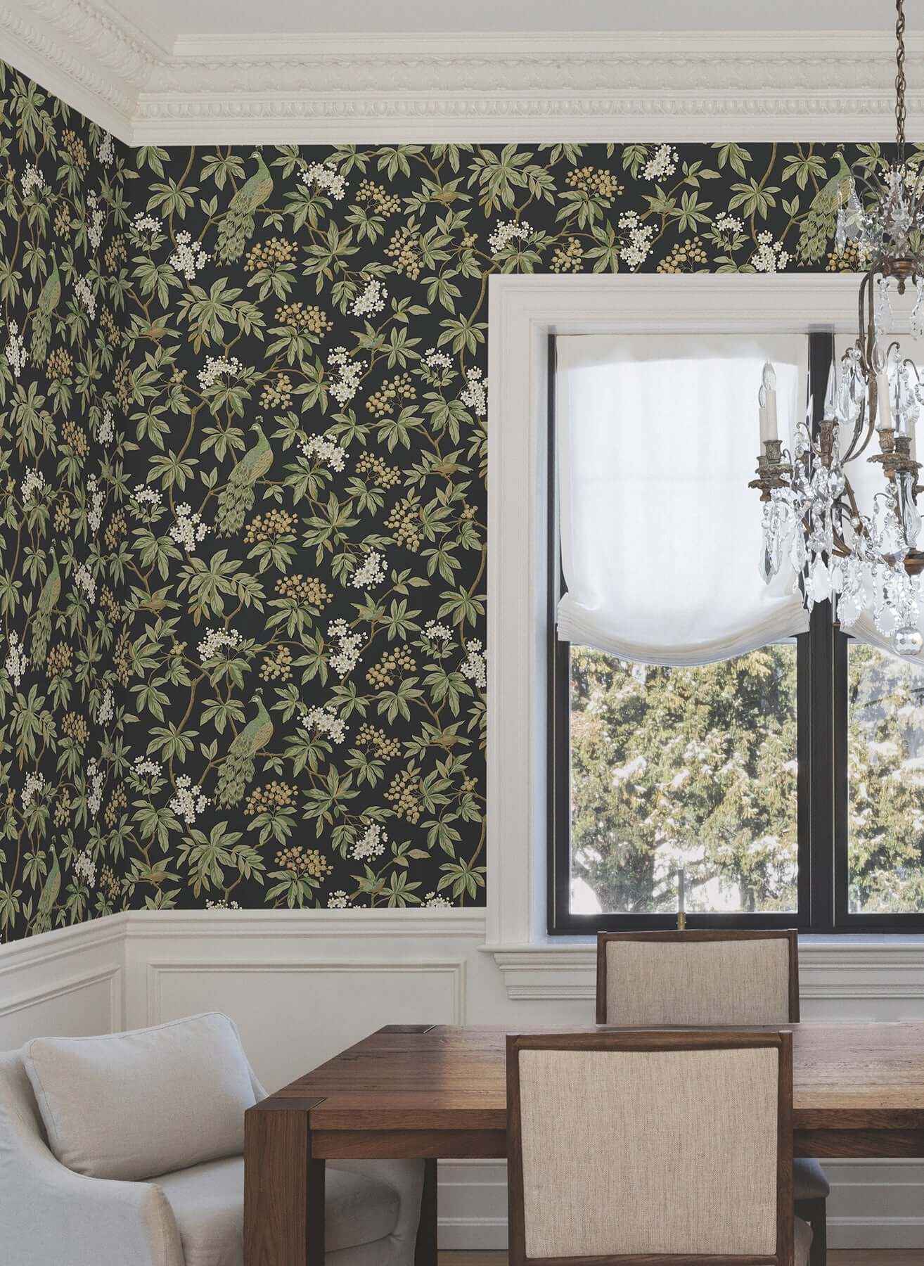 Peacock Estate Black Wallpaper - York Wallcoverings - MX9662 - York Wallcoverings Wallpaper
