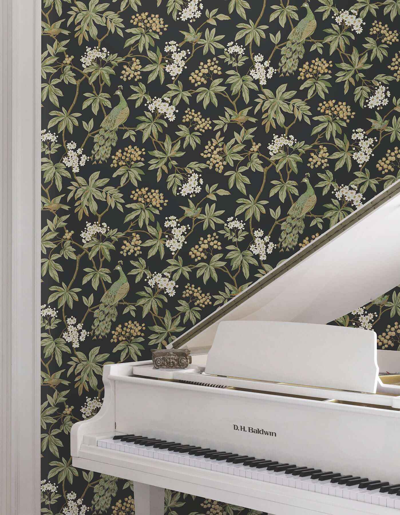 Peacock Estate Black Wallpaper - York Wallcoverings - MX9662 - York Wallcoverings Wallpaper
