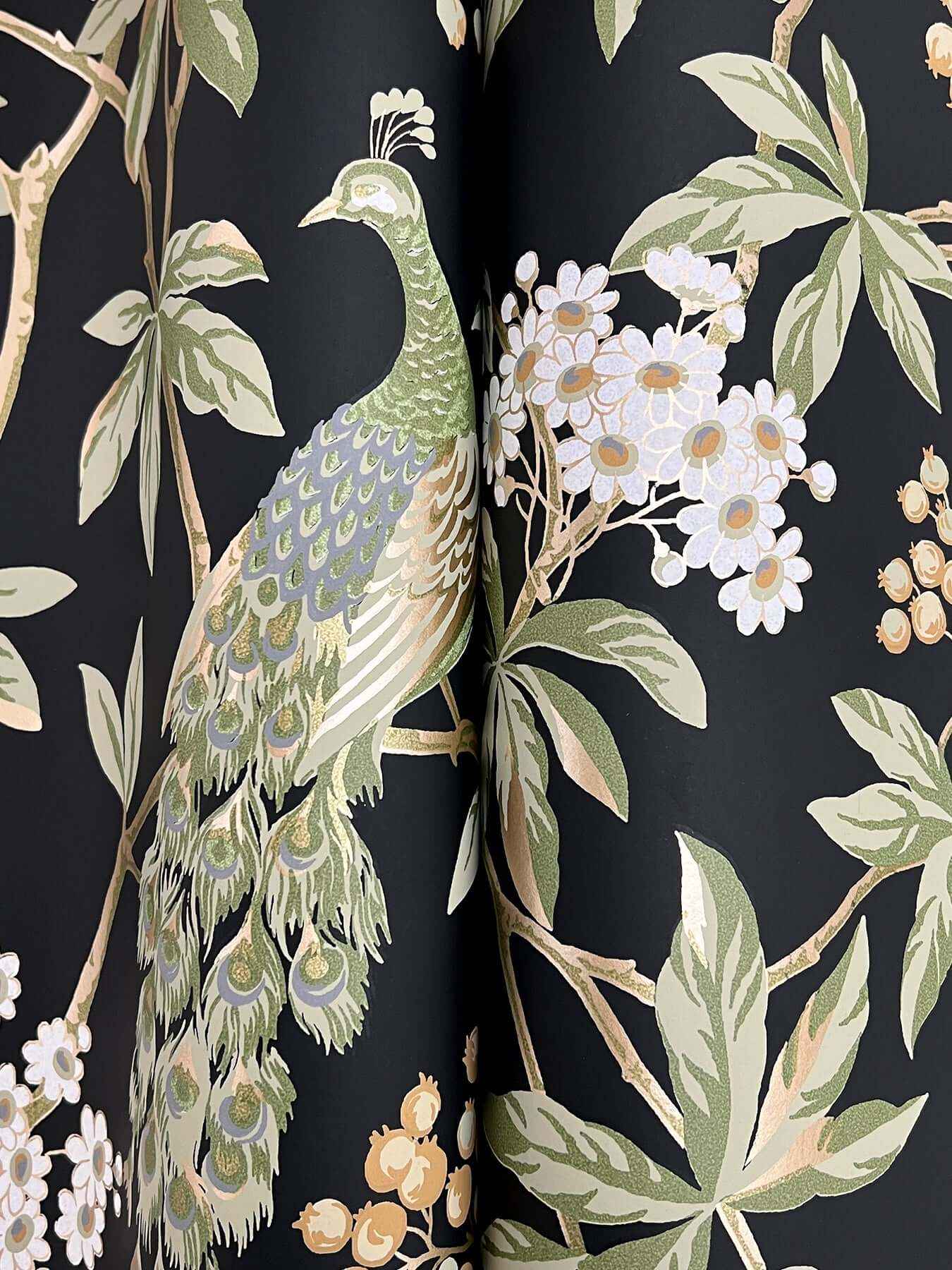 Peacock Estate Black Wallpaper - York Wallcoverings - MX9662 - York Wallcoverings Wallpaper