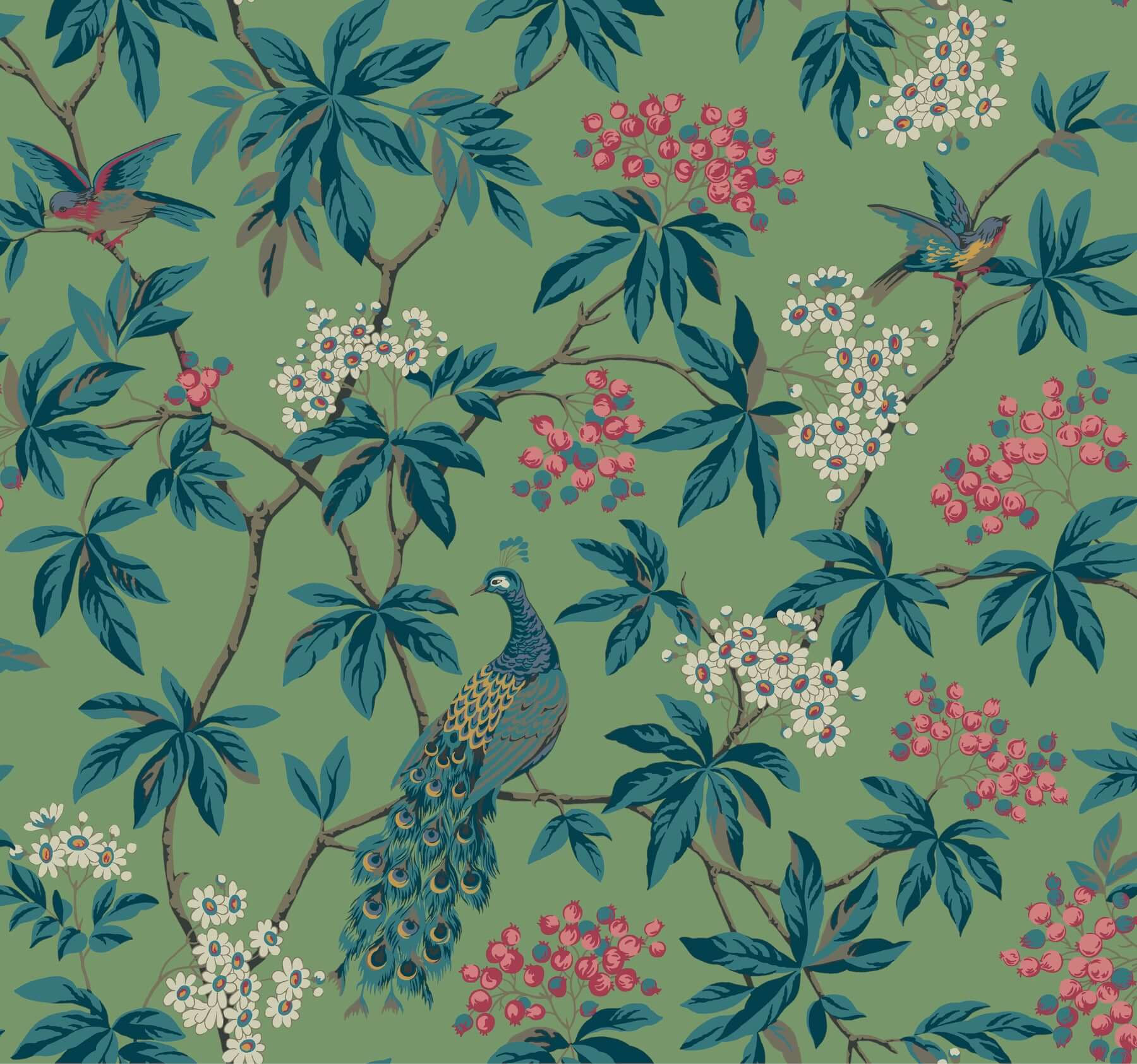 peacock-estate-green-wallpaper-york-wallcoverings-mx9664 - York Wallcoverings Wallpaper