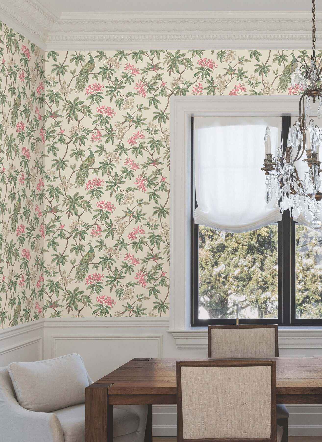 Peacock Estate Cream Wallpaper - York Wallcoverings - MX9665 - York Wallcoverings Wallpaper