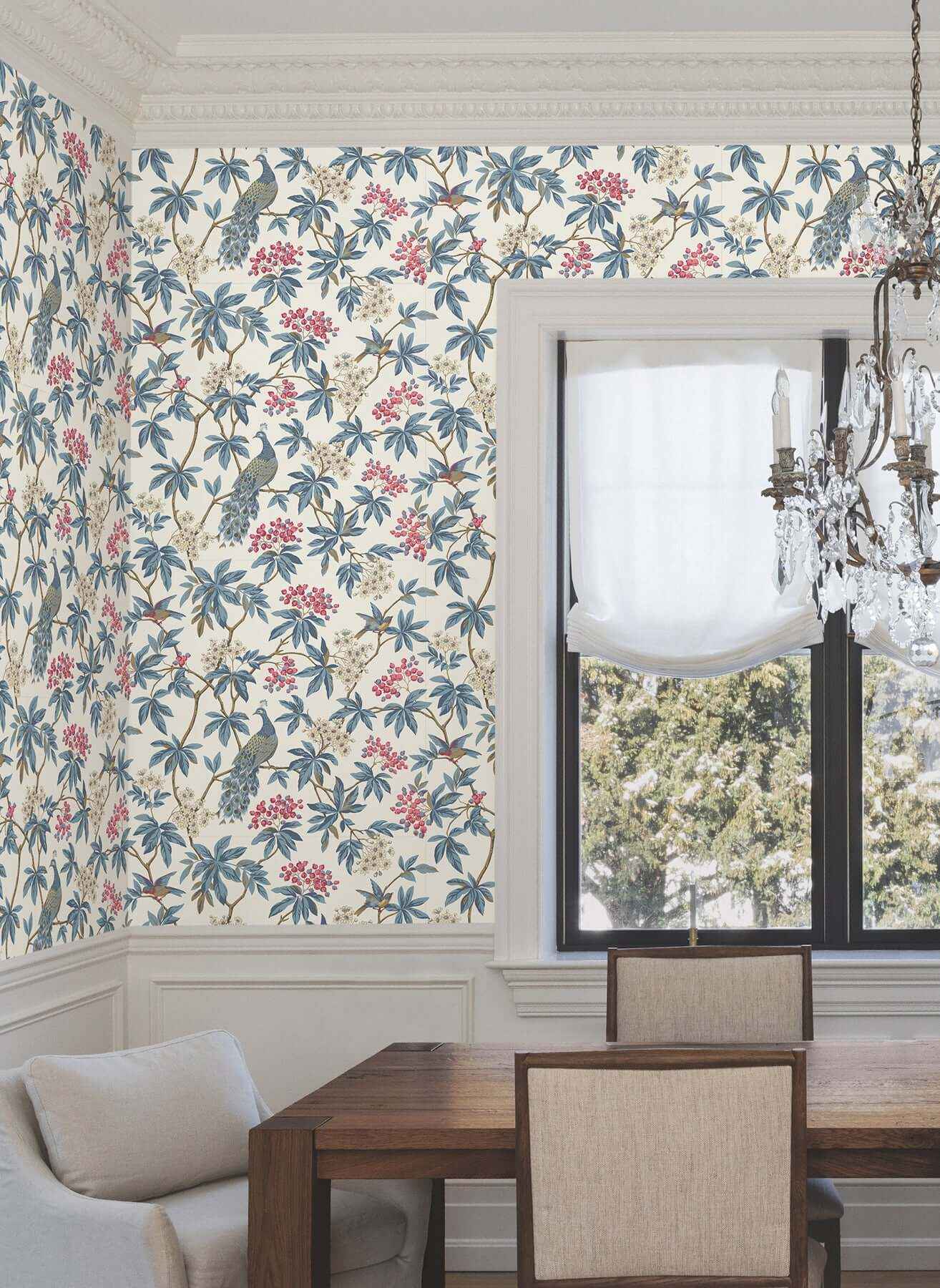 Peacock Estate White Wallpaper - York Wallcoverings - MX9666 - York Wallcoverings Wallpaper