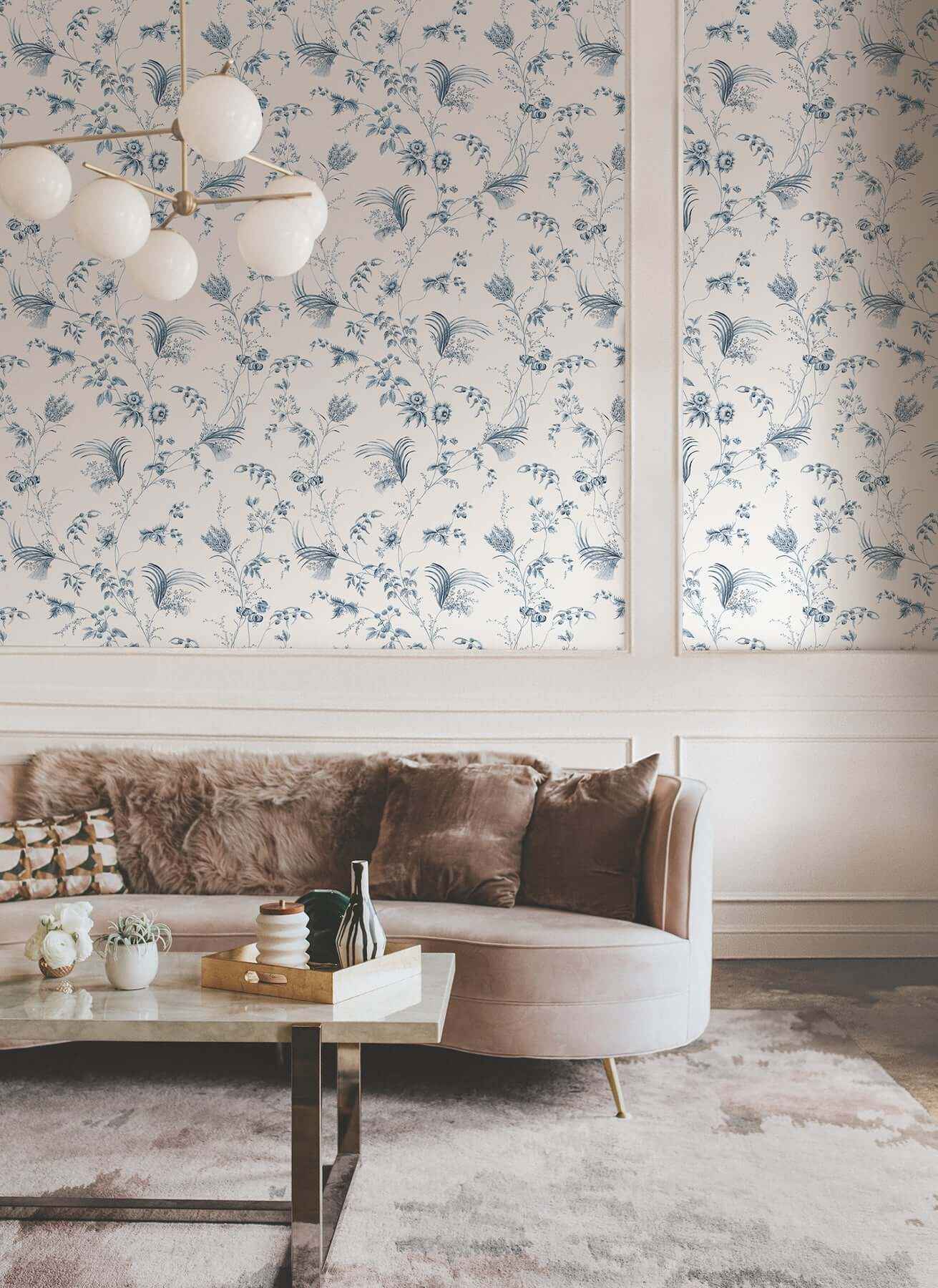 Floral Lace Navy Wallpaper - York Wallcoverings - MX9683