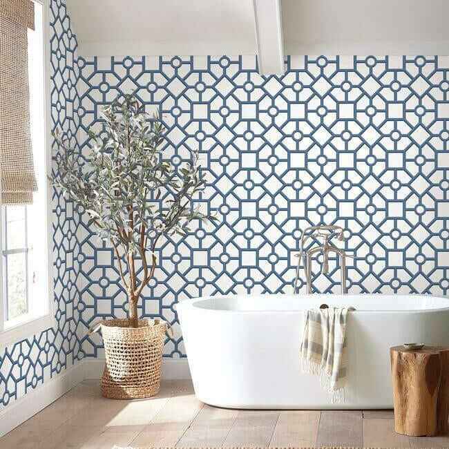 Hedgerow Trellis Navy Peel & Stick Wallpaper - York Wallcoverings - PSW1027RL - York Wallcoverings Wallpaper