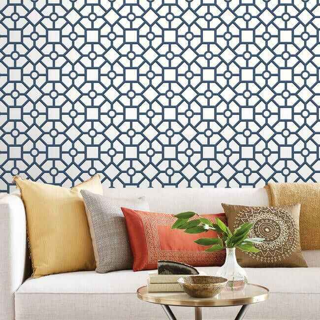 Hedgerow Trellis Navy Peel & Stick Wallpaper - York Wallcoverings - PSW1027RL - York Wallcoverings Wallpaper