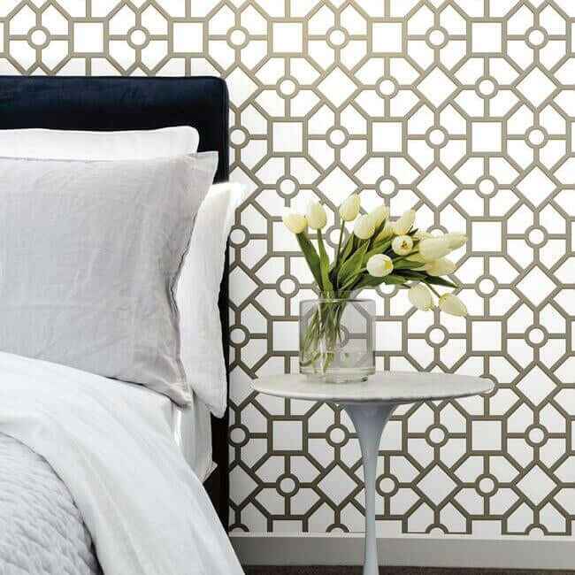 Hedgerow Trellis Taupe & Gold Peel & Stick Wallpaper - York Wallcoverings - PSW1026RL - York Wallcoverings Wallpaper