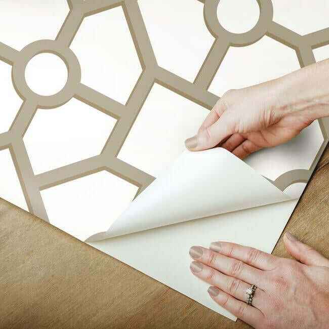 Hedgerow Trellis Taupe & Gold Peel & Stick Wallpaper - York Wallcoverings - PSW1026RL - York Wallcoverings Wallpaper