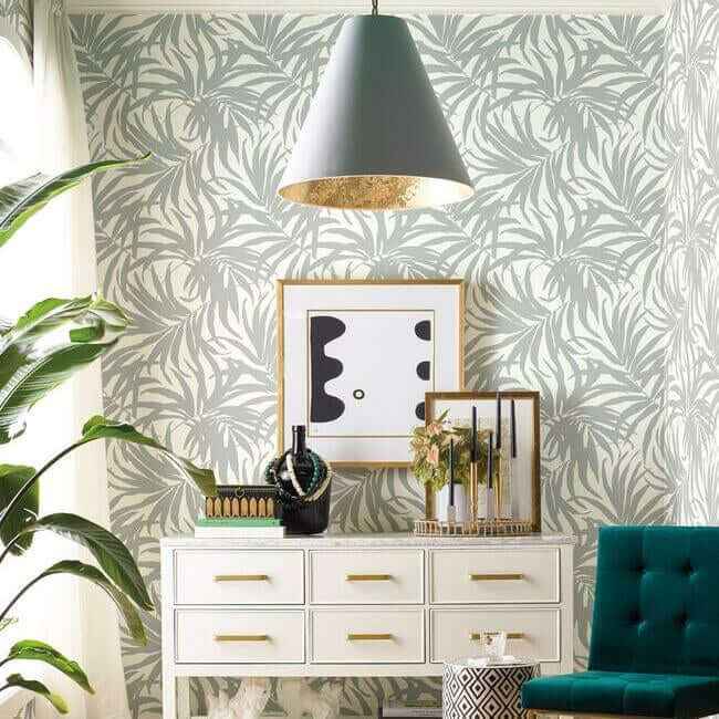 Bali Leaves Premium Peel Stick Wallpaper Grey Silver - York Wallcoverings - PSW1032RL - York Wallcoverings Wallpaper
