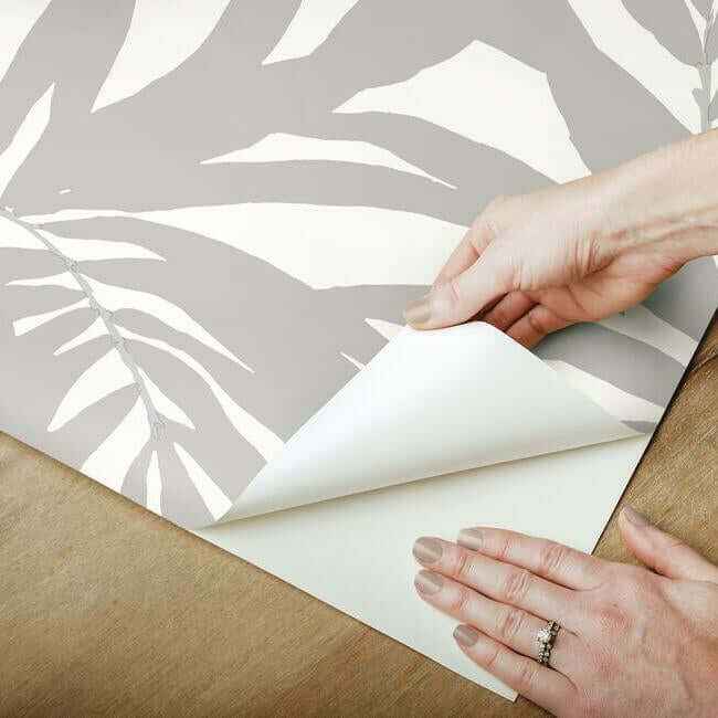 Bali Leaves Premium Peel Stick Wallpaper Grey Silver - York Wallcoverings - PSW1032RL - York Wallcoverings Wallpaper