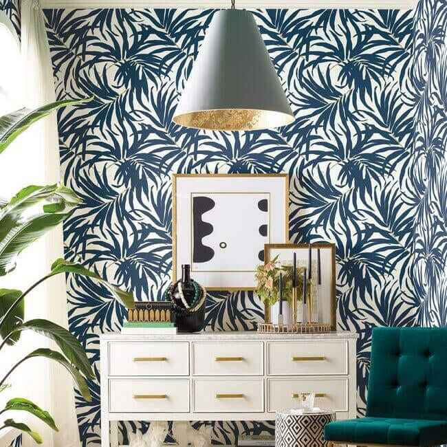 Bali Leaves Blue Peel & Stick Wallpaper - York Wallcoverings - PSW1030RL - York Wallcoverings Wallpaper