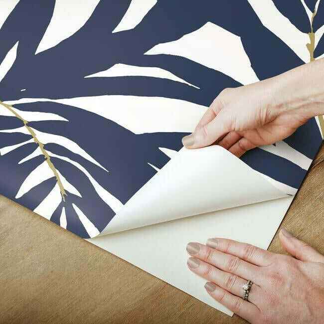 Bali Leaves Blue Peel & Stick Wallpaper - York Wallcoverings - PSW1030RL - York Wallcoverings Wallpaper