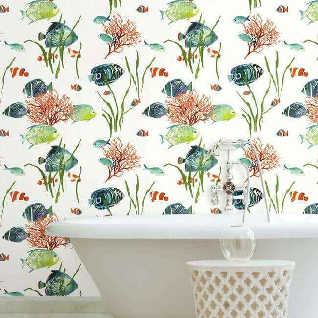 Tropical Reef Multicolor Peel & Stick Wallpaper - York Wallcoverings - PSW1033RL - York Wallcoverings Wallpaper