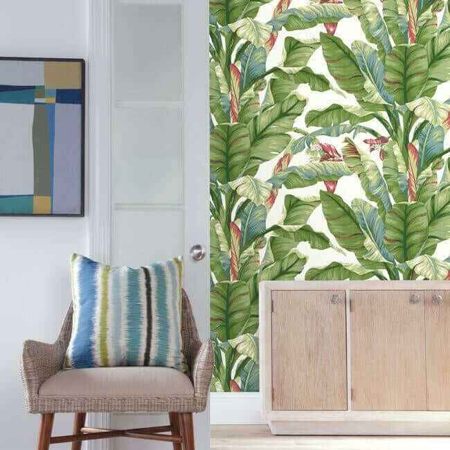 Banana Leaf White & Green Peel & Stick Wallpaper - York Wallcoverings - PSW1034RL - York Wallcoverings Wallpaper