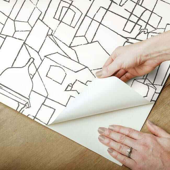 Cubist Cityscape Black Peel & Stick Wallpaper - York Wallcoverings - PSW1047RL - York Wallcoverings Wallpaper