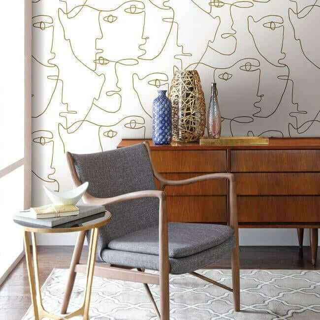 Pablo Portraits Gold Metallic Peel & Stick Wallpaper - York Wallcoverings - PSW1054RL - York Wallcoverings Wallpaper