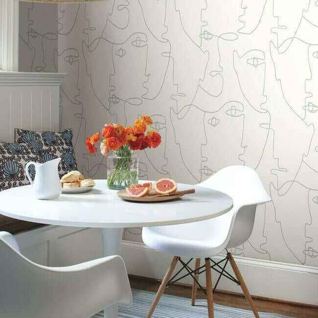 Pablo Portraits Silver Metallic Peel & Stick Wallpaper - York Wallcoverings - PSW1052RL - York Wallcoverings Wallpaper