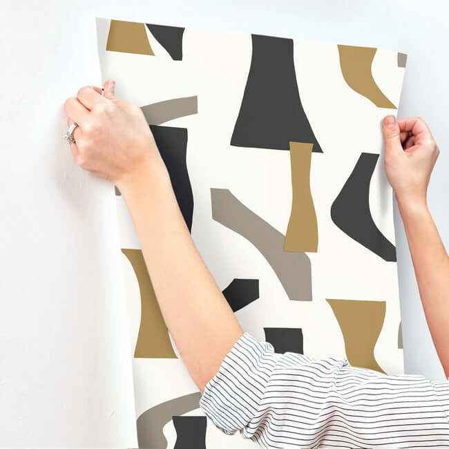 Modernist Black & Gold Peel & Stick Wallpaper - York Wallcoverings - PSW1059RL - York Wallcoverings Wallpaper