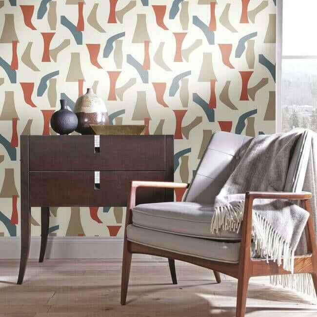 Modernist Coral & Blue Peel & Stick Wallpaper - York Wallcoverings - PSW1058RL - York Wallcoverings Wallpaper