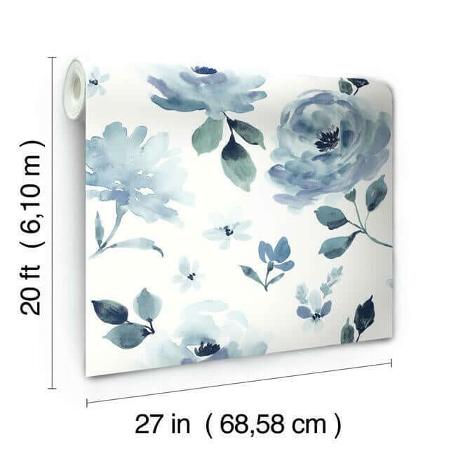 watercolor-blooms-premium-peel-stick-wallpaper-blue-york-wallcoverings-psw1074rl - York Wallcoverings Wallpaper