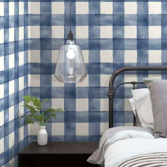 Checkmate Watercolor Plaid Blue Peel & Stick Wallpaper - York Wallcoverings - PSW1078RL - York Wallcoverings Wallpaper
