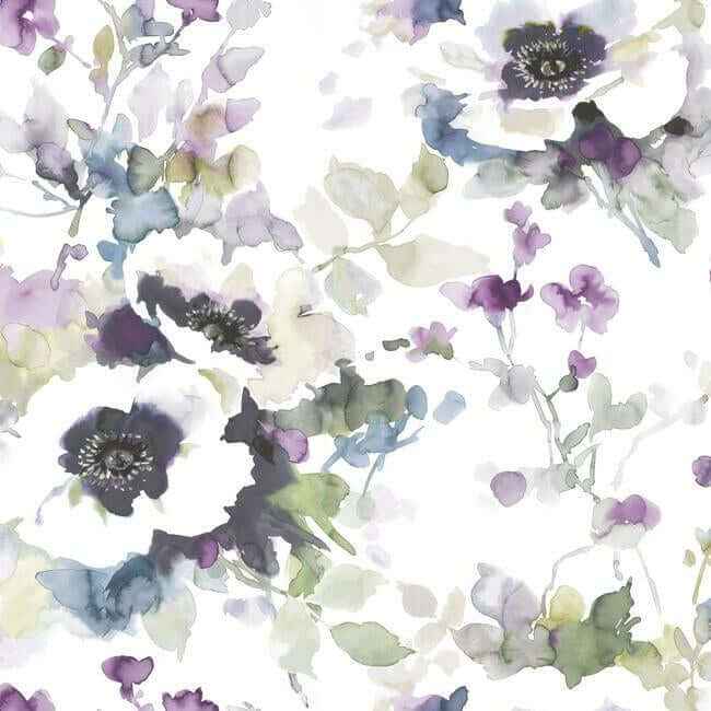 Garden Anemone Lilac & Green Peel & Stick Wallpaper - York Wallcoverings - PSW1082RL - York Wallcoverings Wallpaper