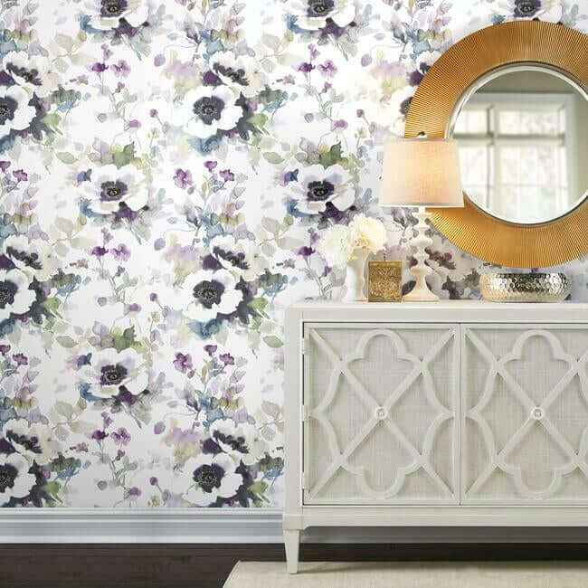Garden Anemone Lilac & Green Peel & Stick Wallpaper - York Wallcoverings - PSW1082RL - York Wallcoverings Wallpaper