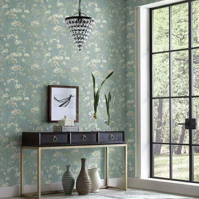 Botanical Fantasy Blue & Beige Peel & Stick Wallpaper - York Wallcoverings - PSW1106RL - York Wallcoverings Wallpaper