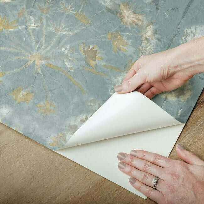Botanical Fantasy Blue & Beige Peel & Stick Wallpaper - York Wallcoverings - PSW1106RL - York Wallcoverings Wallpaper