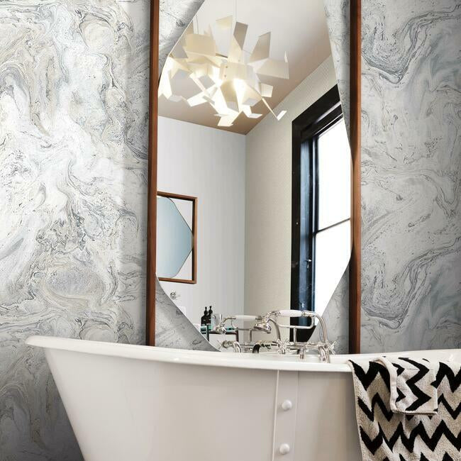 Oil & Marble White & Grey Peel & Stick Wallpaper - York Wallcoverings - PSW1127RL - York Wallcoverings Wallpaper