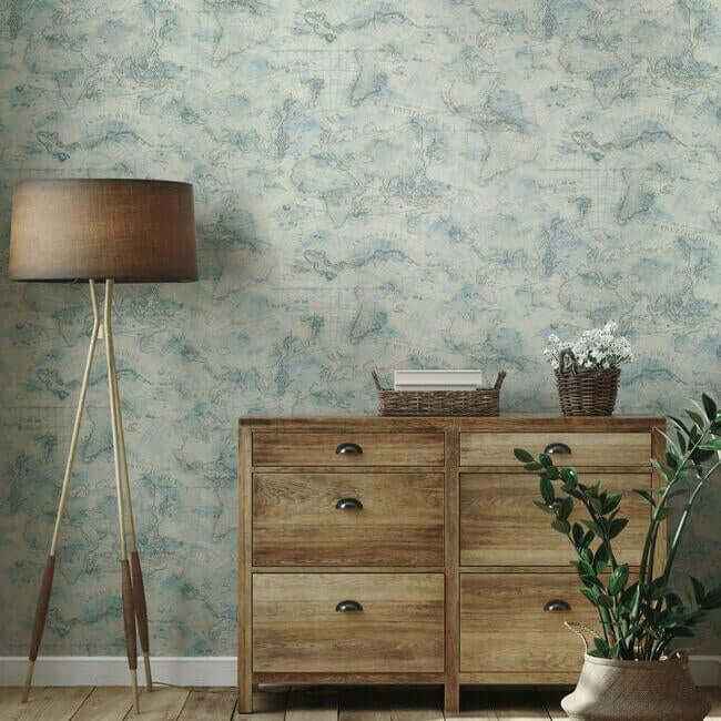 Coastal Map Blue & Grey Peel & Stick Wallpaper - York Wallcoverings - PSW1131RL - York Wallcoverings Wallpaper