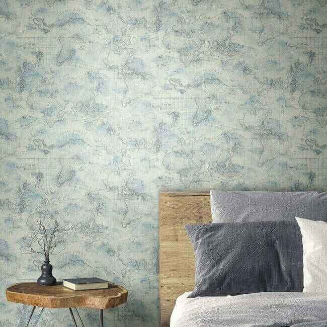 Coastal Map Blue & Grey Peel & Stick Wallpaper - York Wallcoverings - PSW1131RL - York Wallcoverings Wallpaper