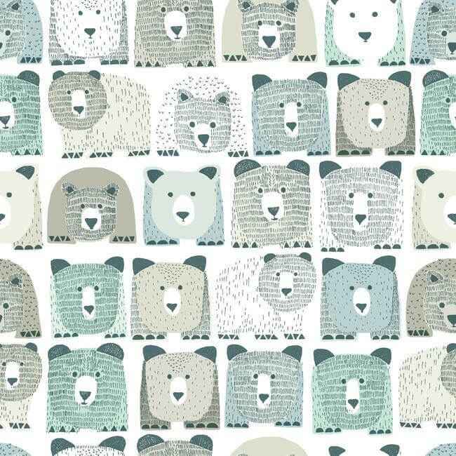 Dwellstudio Bears Sidewall Premium Peel Stick Wallpaper Blue - York Wallcoverings - PSW1185RL - York Wallcoverings Wallpaper